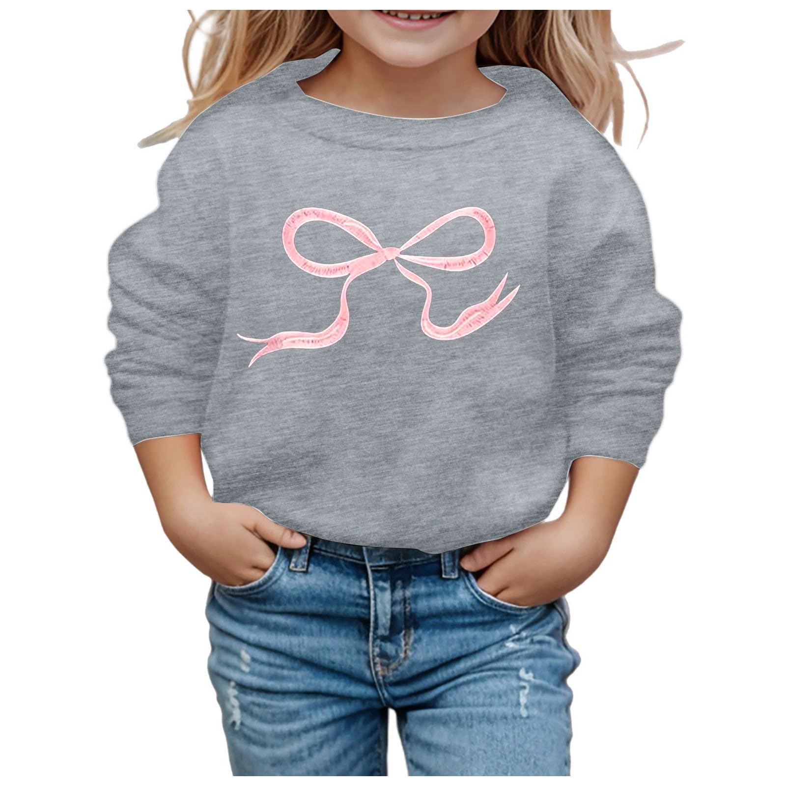 Generisch Mädchen Sweatshirt Rundhals Ohne Kapuze Langarm Kinder Pullover Schleife Druck auf der Vorderseite Niedlich Strickjackefür Herbst, Winter, Alltag, Sport und Freizeit Aktivitäten