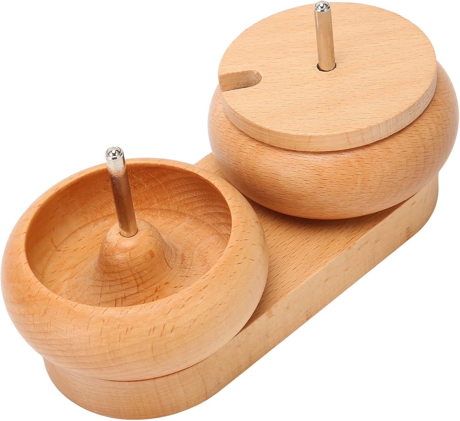 YuRui TENG Bead Spinner Bowl with Cover, Stable Oval Base and Metal Shaft, Wood Material, DIY Tool for Making Bracelets Necklaces and More, Includes 2 Beading, 1 String Roll, 1 of Beads