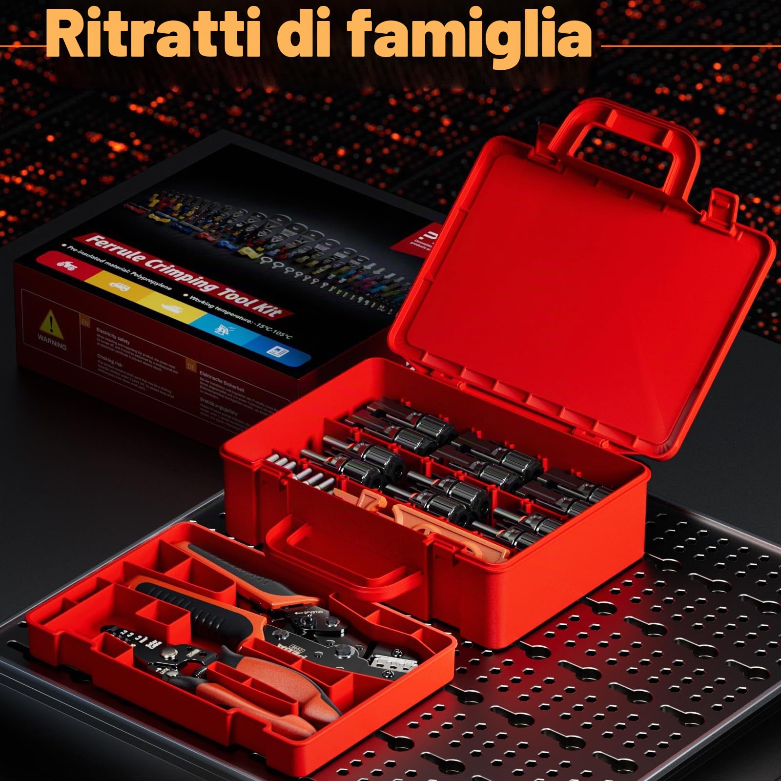 PEBA Kit di crimpatura solare per cavi 1,5-2,5/4/6 mm², con 12 paia di connettori solari, spellafili solari e 1 paio di chiavi per connettori solari, set di attrezzi a cricchetto
