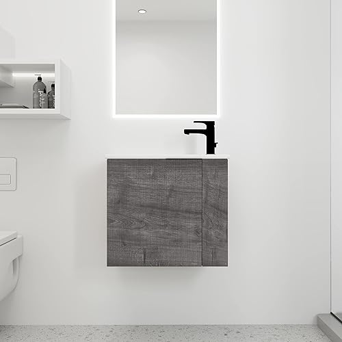 HomVent Tocador de baño montado en la pared con fregadero de cerámica tocador flotante de diseño moderno con fregadero juego combinado de tocadores
