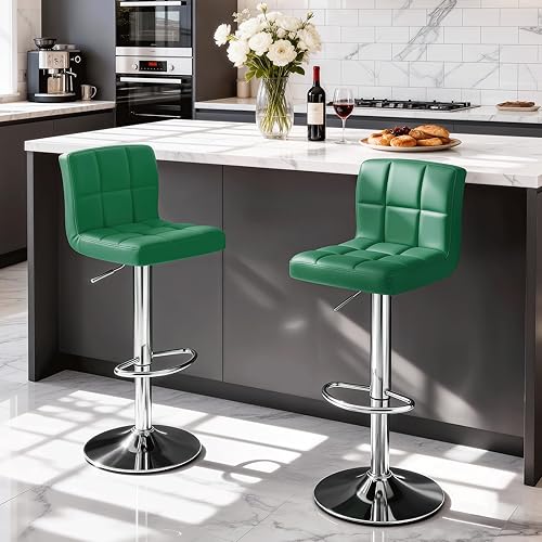 Miniatura 78 de Magshion Juego de 2 taburetes de bar, modernos taburetes de bar giratorios de piel sintética con respaldo, sillas de bar cuadradas ajustables sin