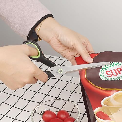 Miniatura 6 de Tijeras de cocina, cuchillas de acero inoxidable, agarre suave, juego de tijeras de cocina multiusos resistentes, negroverde, juego de 4 piezas