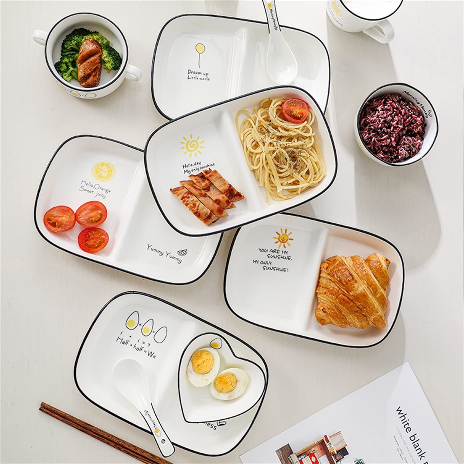 Assiette plate divisée, assiette de contrôle des portions à 2 compartiments 211 Vaisselle spéciale for les repas diététiques de remise en forme Passe au micro-ondes et au lave-vaisselle ( Color : A ,
