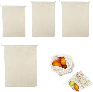 Sac Filet de Cuisine Multi-Usage - Sachets de Cuisson en Maille, 4 Tailles, 100% Coton, Résistant à Haute Température, Durable et Réutilisable, Pour Légumes, Légumineuses et Conservation de