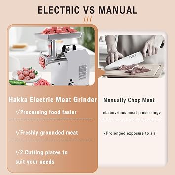 Hakka Electric Meat Grinders Sausage Maker Commercial 550W Heavy Duty Stainless Steel Meat Mincer 80kg/h with Nozzles Attachment (TC8)