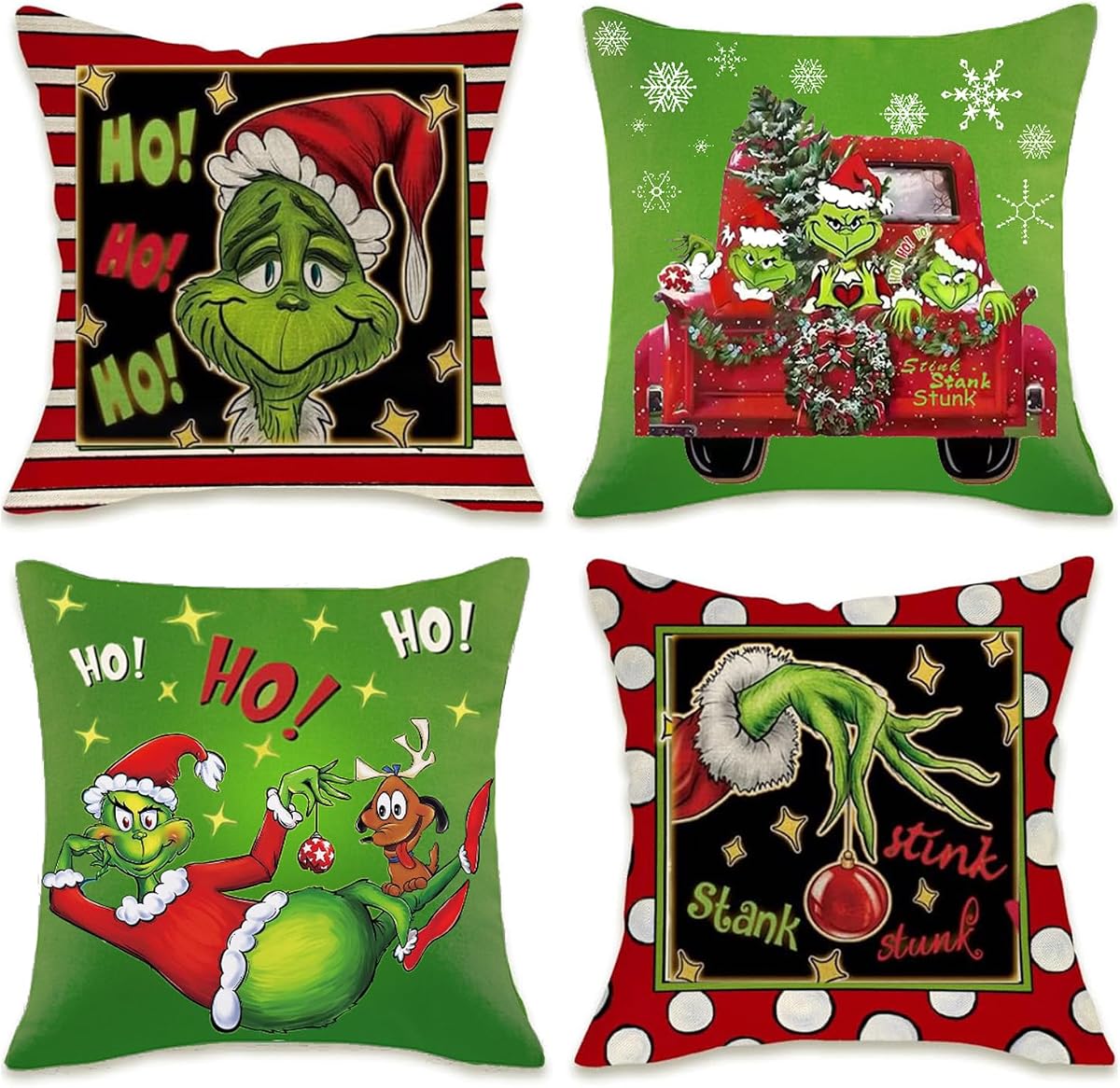 Christmas Pillow Covers Set of 4 for Decoration - 18x18 Throw Pillow Case for Farmhouse Home, Sofa, Bed, Indoor, Winter, Holiday (Green)