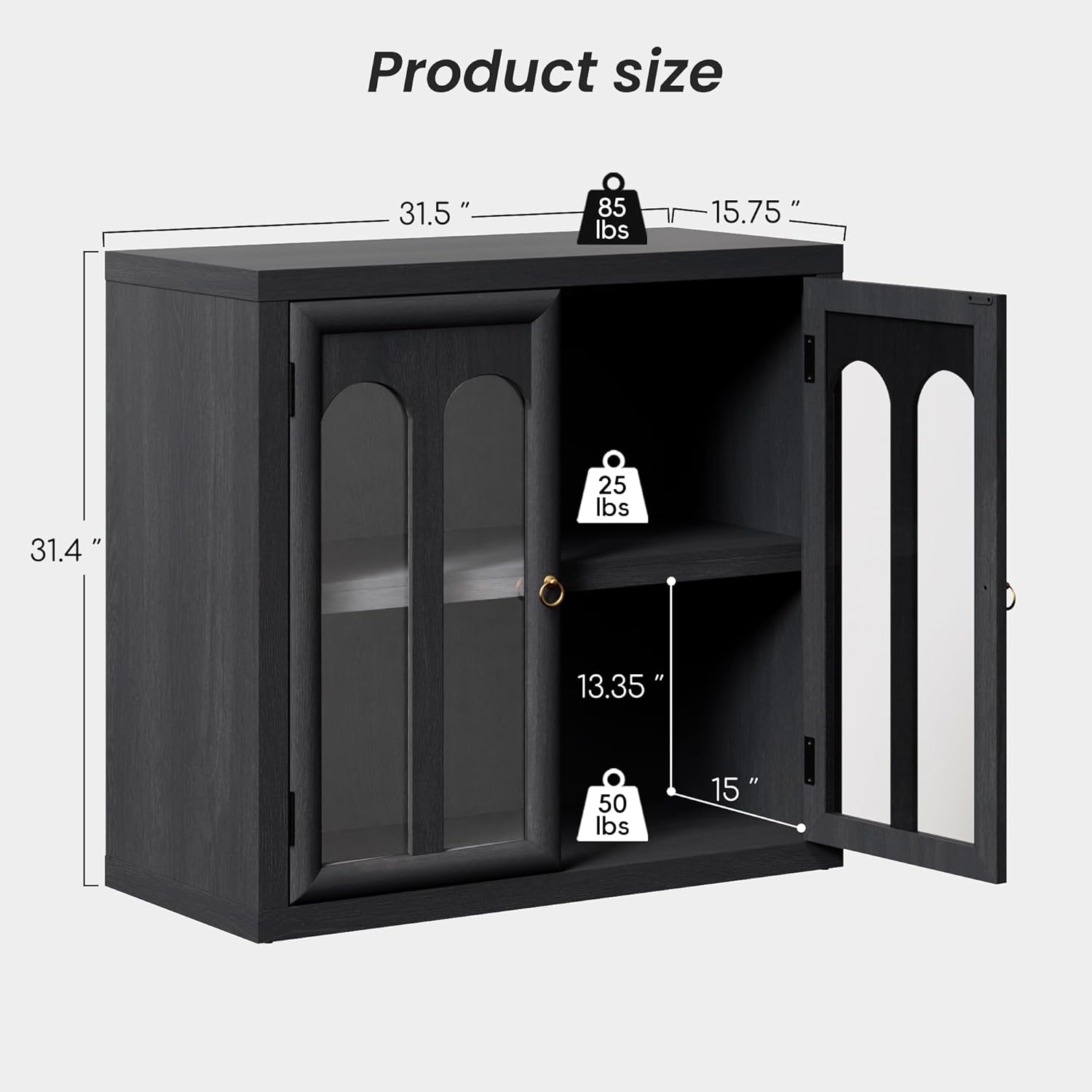 Buffet Cabinet with Arched Glass Door, Modular Sideboard Accent Cabinet with 3-Color LED Light and Adjustable Shelves, Modern Media Console Credenza Storage for Living Room Entryway, Black