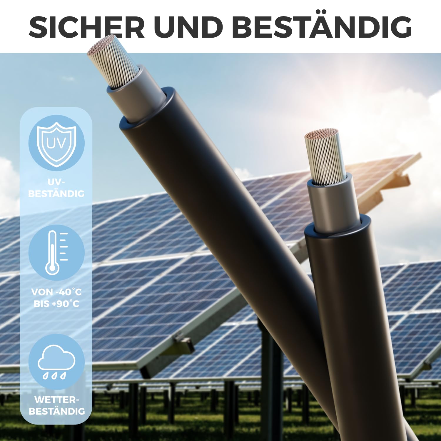 deleyCON 25m Solarkabel 4mm² - Hochwertiges Photovoltaik-Kabel für PV-Anlagen - UV-Beständig Halogenfrei für 1kV AC 1,5kV DC - Ideal für Feste Verlegung und PV-Steckkontakte - Schwarz