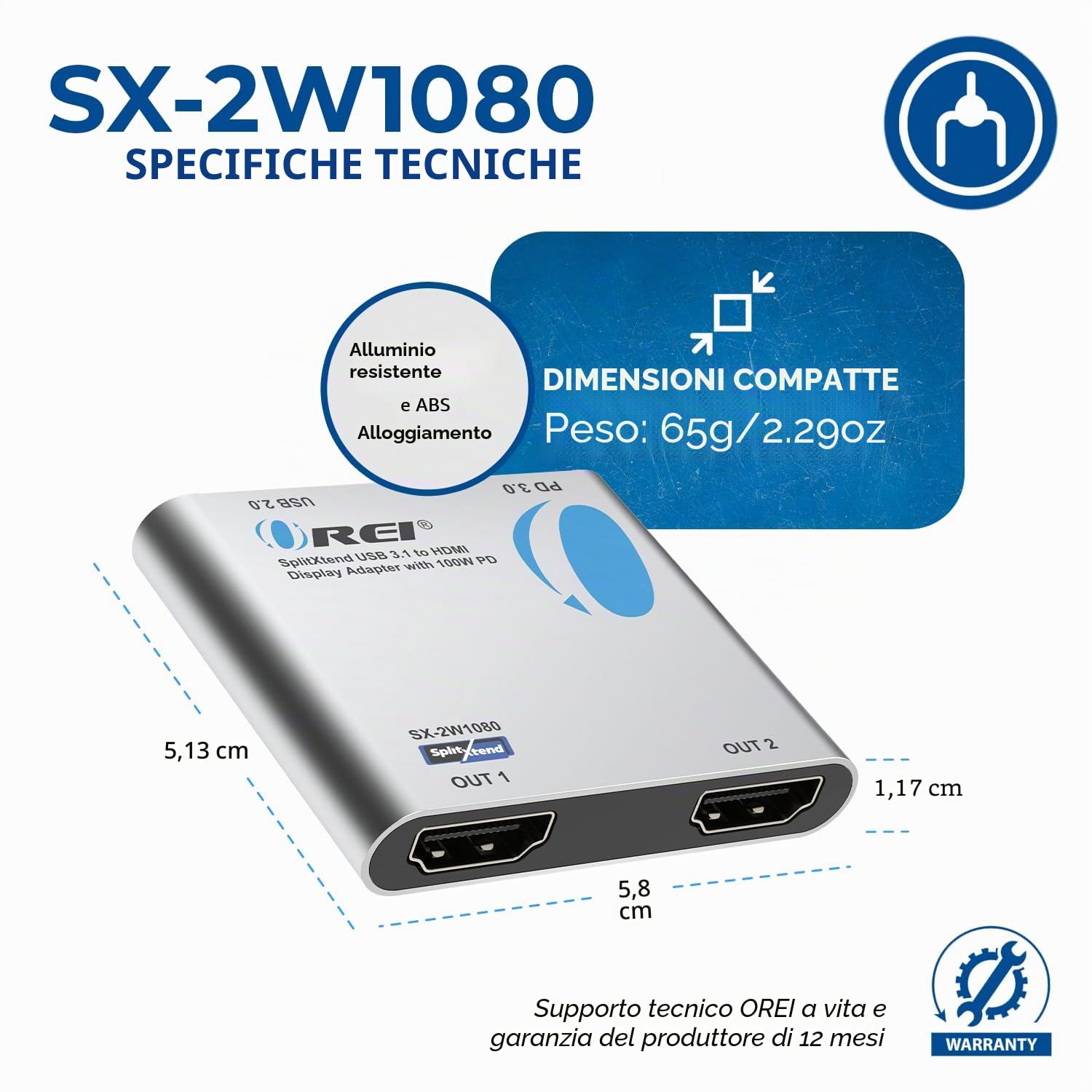 OREI SplitExtend - Splitter HDMI Display esteso solo per Windows Dual Monitor - Display multi-monitor 3 schermi separati - Adattatore USB-C a HDMI 2.0, uscite 4K @30Hz - Ingresso PD e USB 2.0 da 100 W