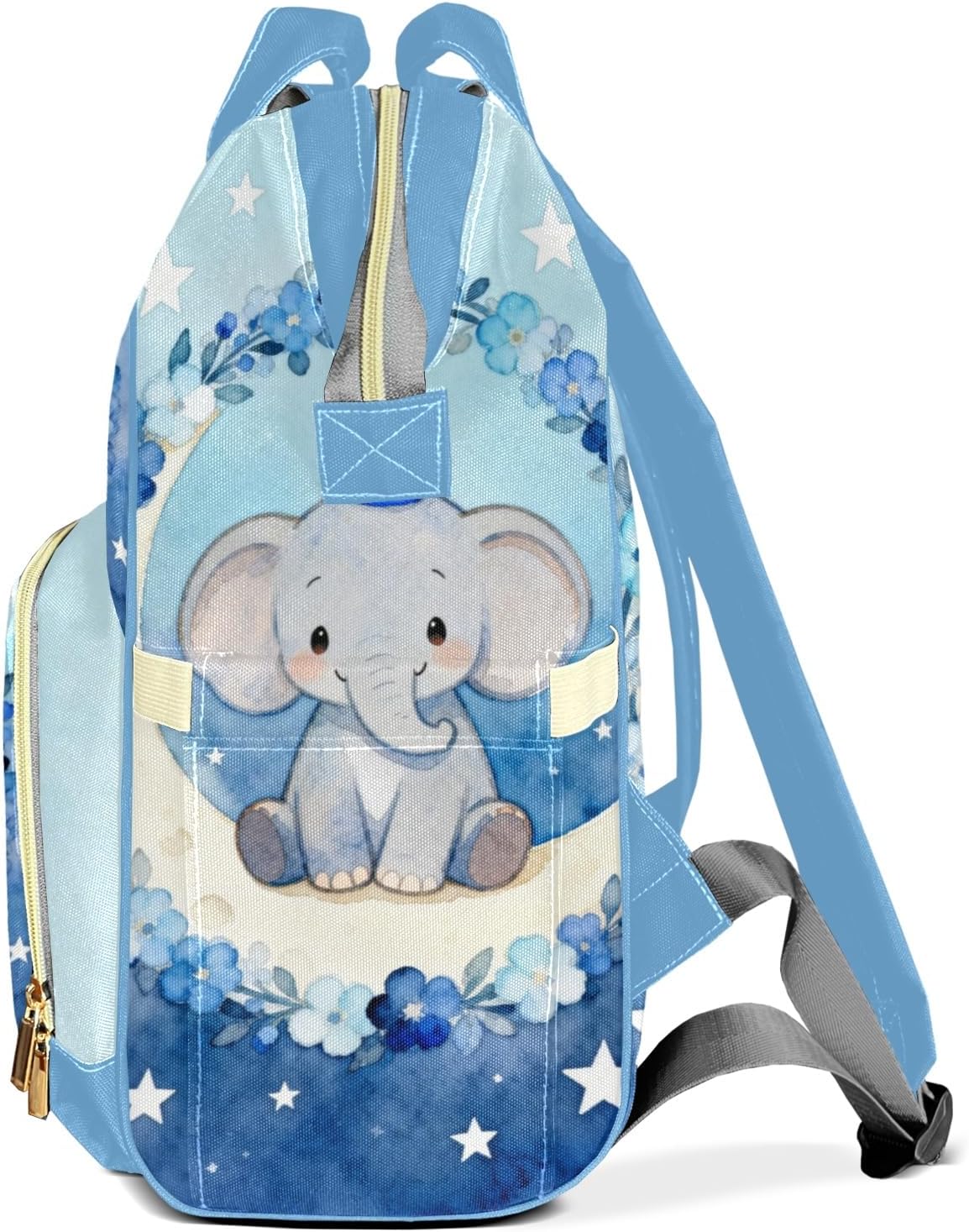 Customized Blue Wreath Prince Elephant Nappy Backpack for Baby Girls,Multi-function Mommy Backpack for Travel Outdoor Nursing