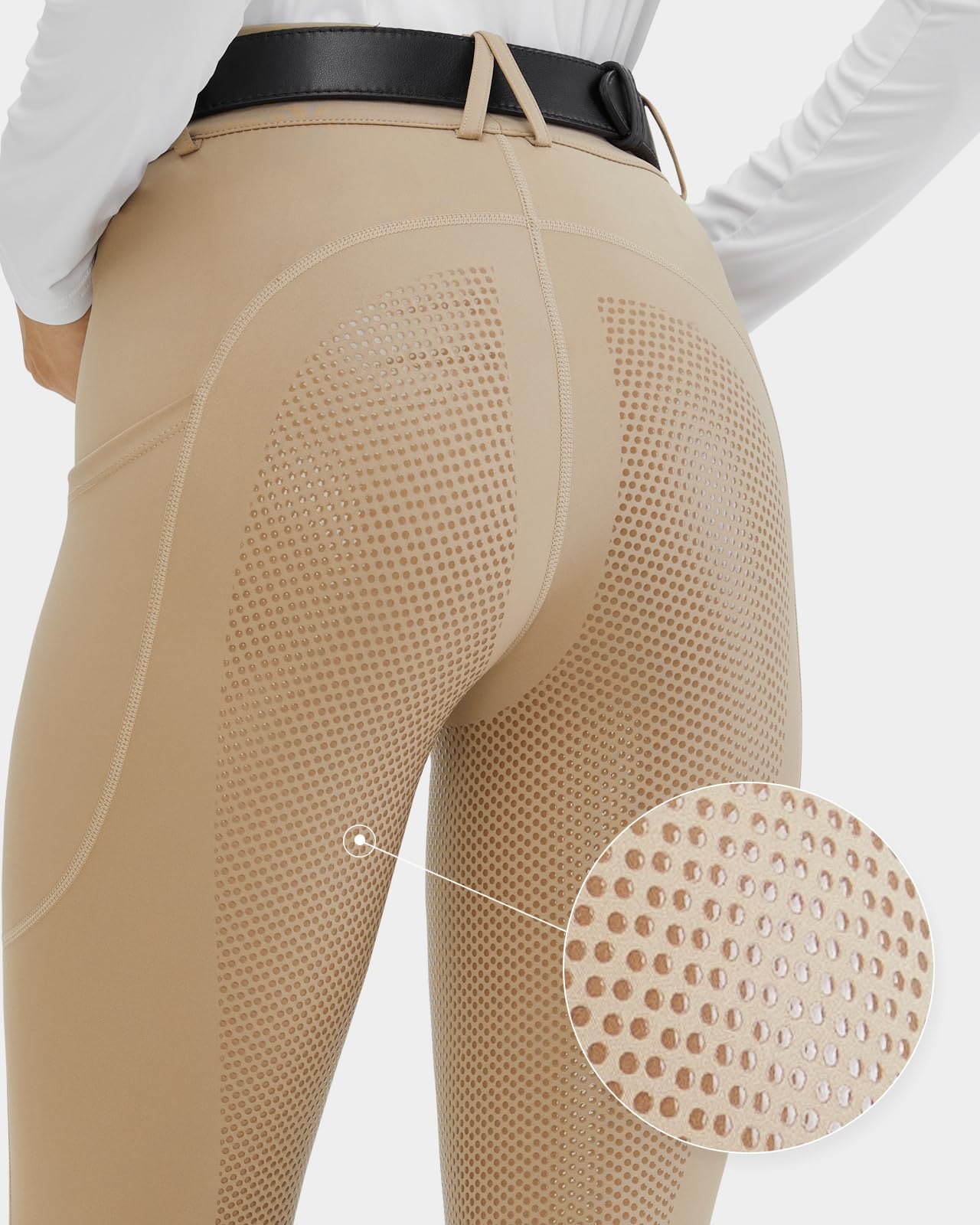 HMILES Leggings da Equitazione da Donna, in Silicone, con Inserti Completi, a Vita Alta, Elasticizzati, da Equitazione, da Donna, con Passante per, Cachi, M