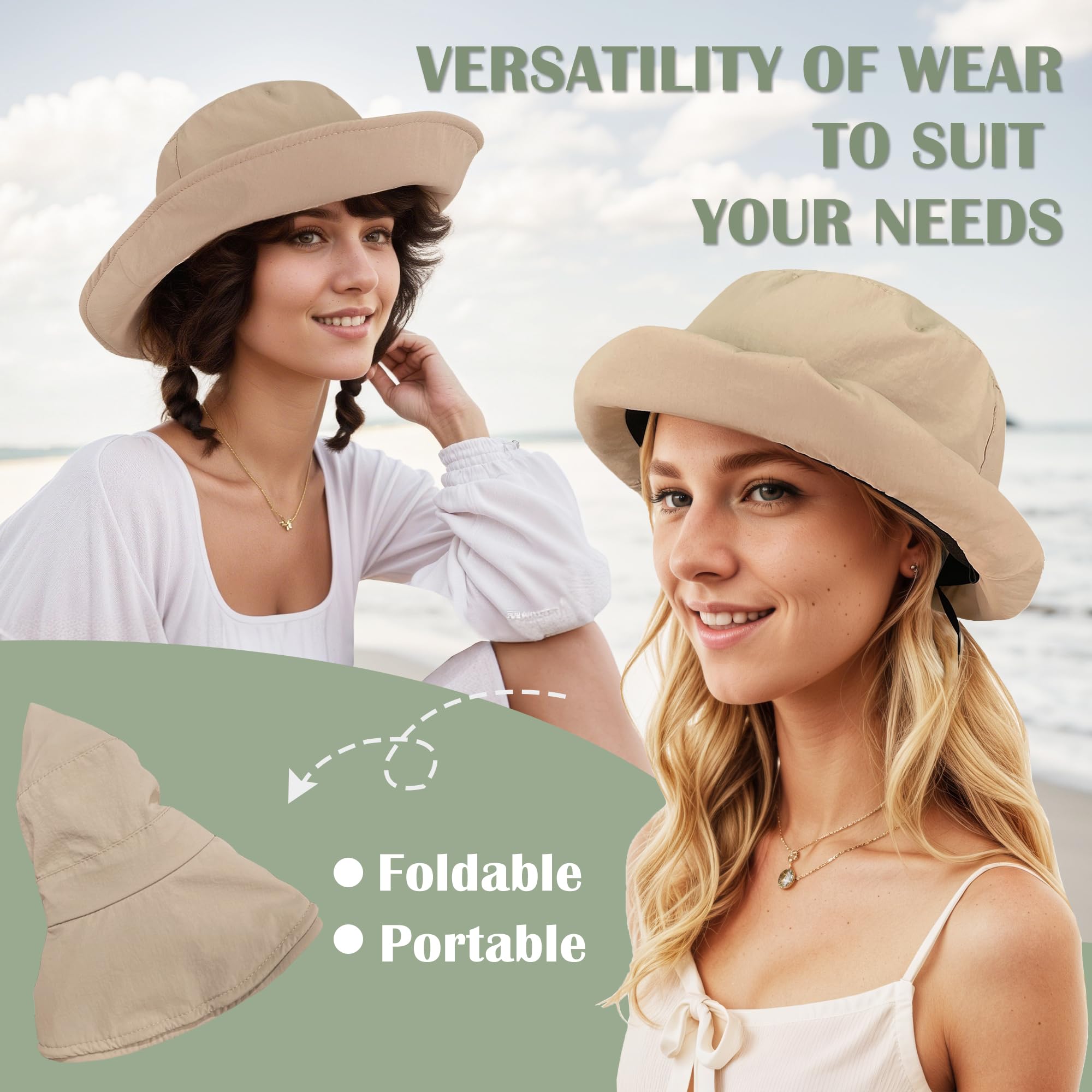 ehsbuy Sombrero Mujer con Borde Ancho Plegable Impermeable Gorro Pescador Hombre con Cordón Ajustable para Playa, Verano Pesca al Aire Libre, Safari Trekking y Viajes
