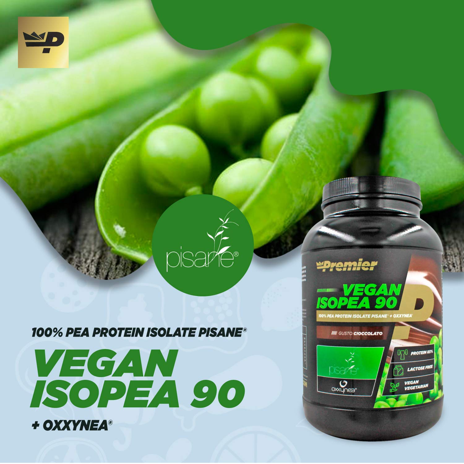 Premier Integratori Vegan Isopea90-700g | proteine in polvere del pisello Pisane® | senza lattosio - adatto a vegani e vegetariani - con antiossidanti (Cioccolato)