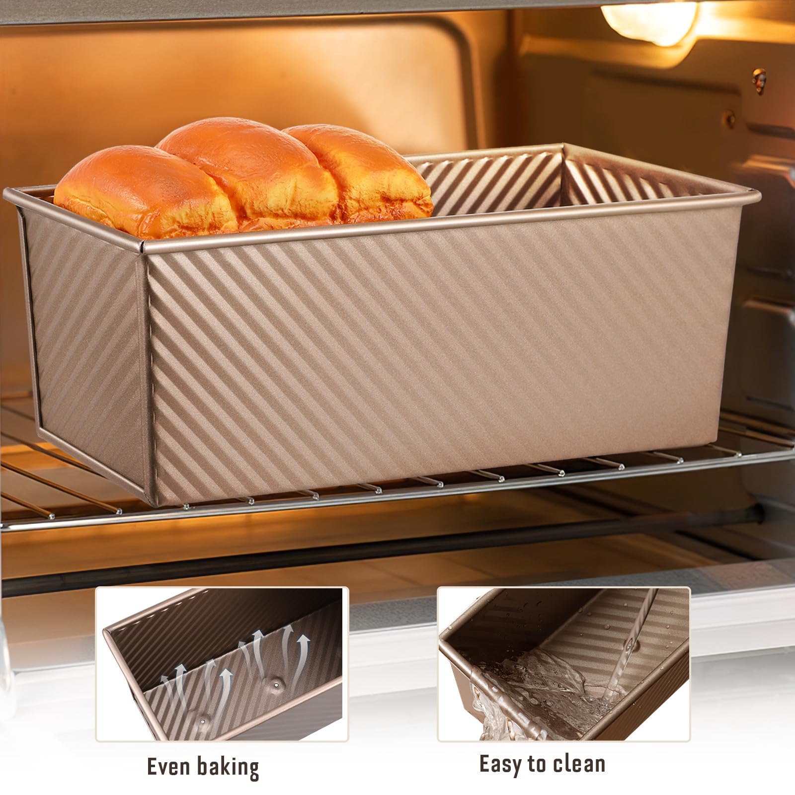 Rechteckige Brotform aus Kohlenstoffstahl mit Deckel und Belüftungslöchern Hitzebeständig und Vielseitig für Kitchen Baking und Backsessions in Gold