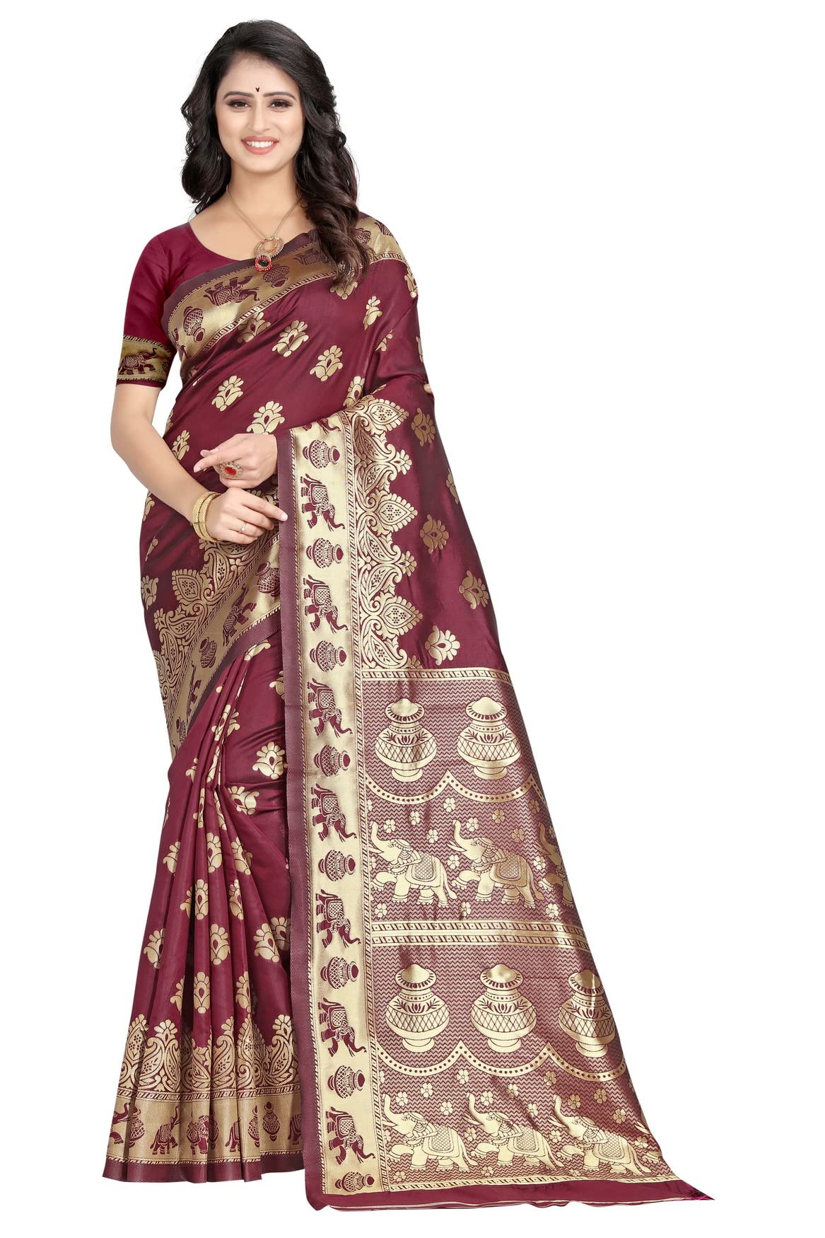 Women's Pure Soft Kanjivaram Silk Saree Banarasi Design Style With Blouse Piece for Wedding (Pari9016-51)
