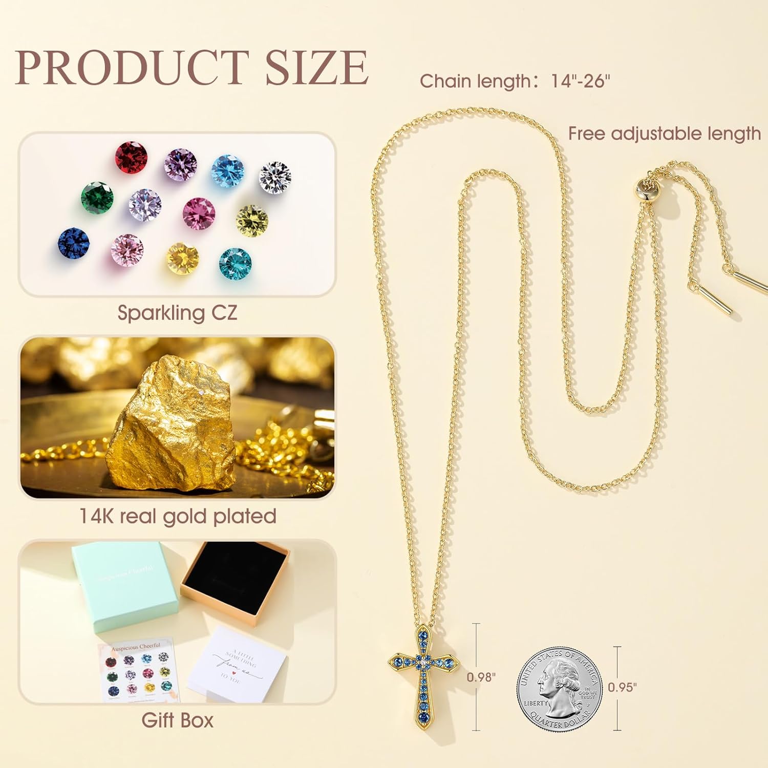 14K Gold Plated Cross Necklace for Women, Simple Diamond Necklace Faith Cross Jewelry Dainty Birthstone Pendant Necklaces First Communion Necklace Easter Present Christmas Gift Birthday Gift for Women - Image 6