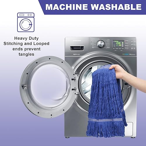 Vista 12 de Paquete de 3 cabezales de repuesto de trapeador pesado, de grado industrial industrial húmedo, de algodón azul en forma de anillo, cabezal