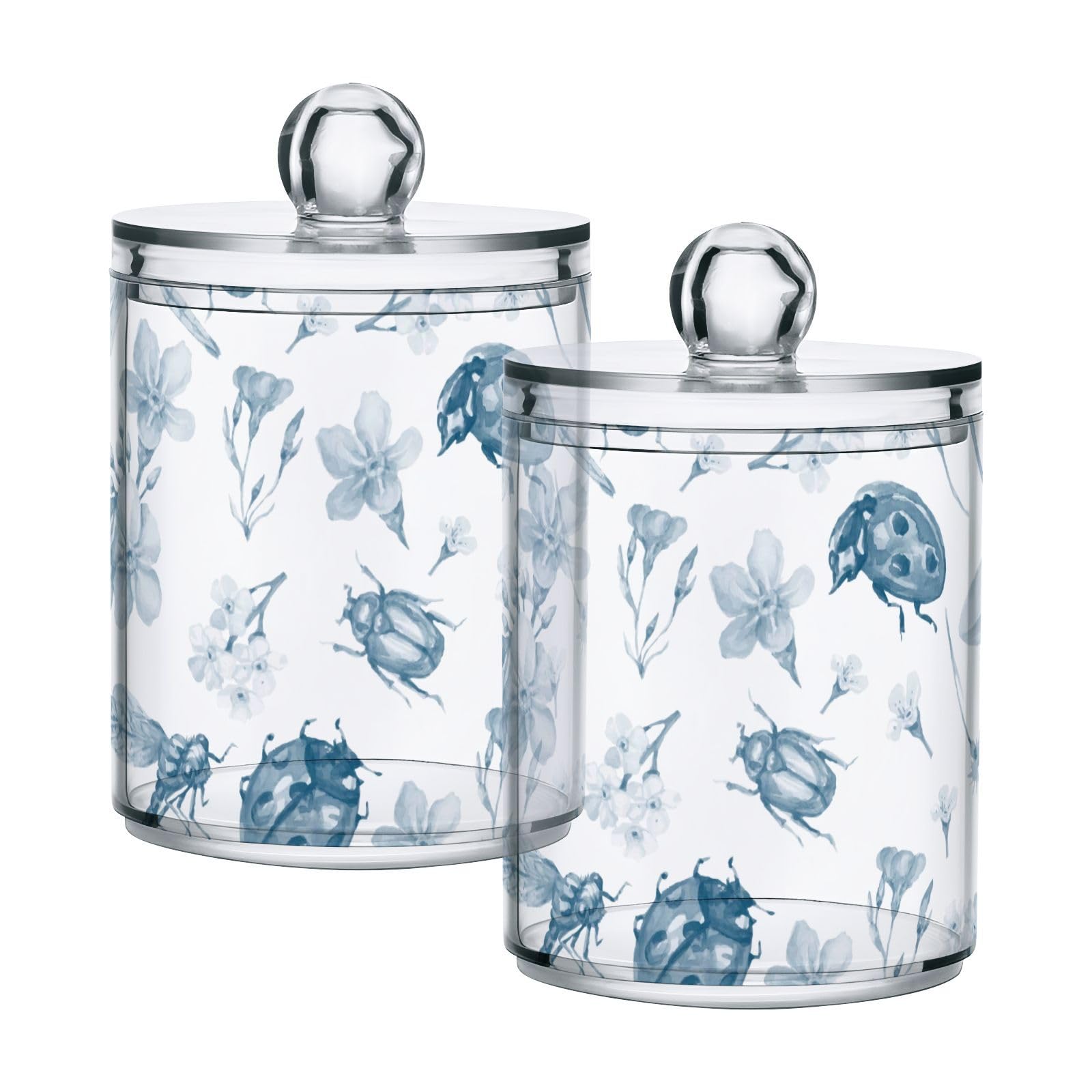 Dragonfly-flowers-print Restroom Bathroom Organizers with Lid Qtip Holder Dispenser Apothecary Jars Cotton Balls Pads Swabs Holder Jar 4
