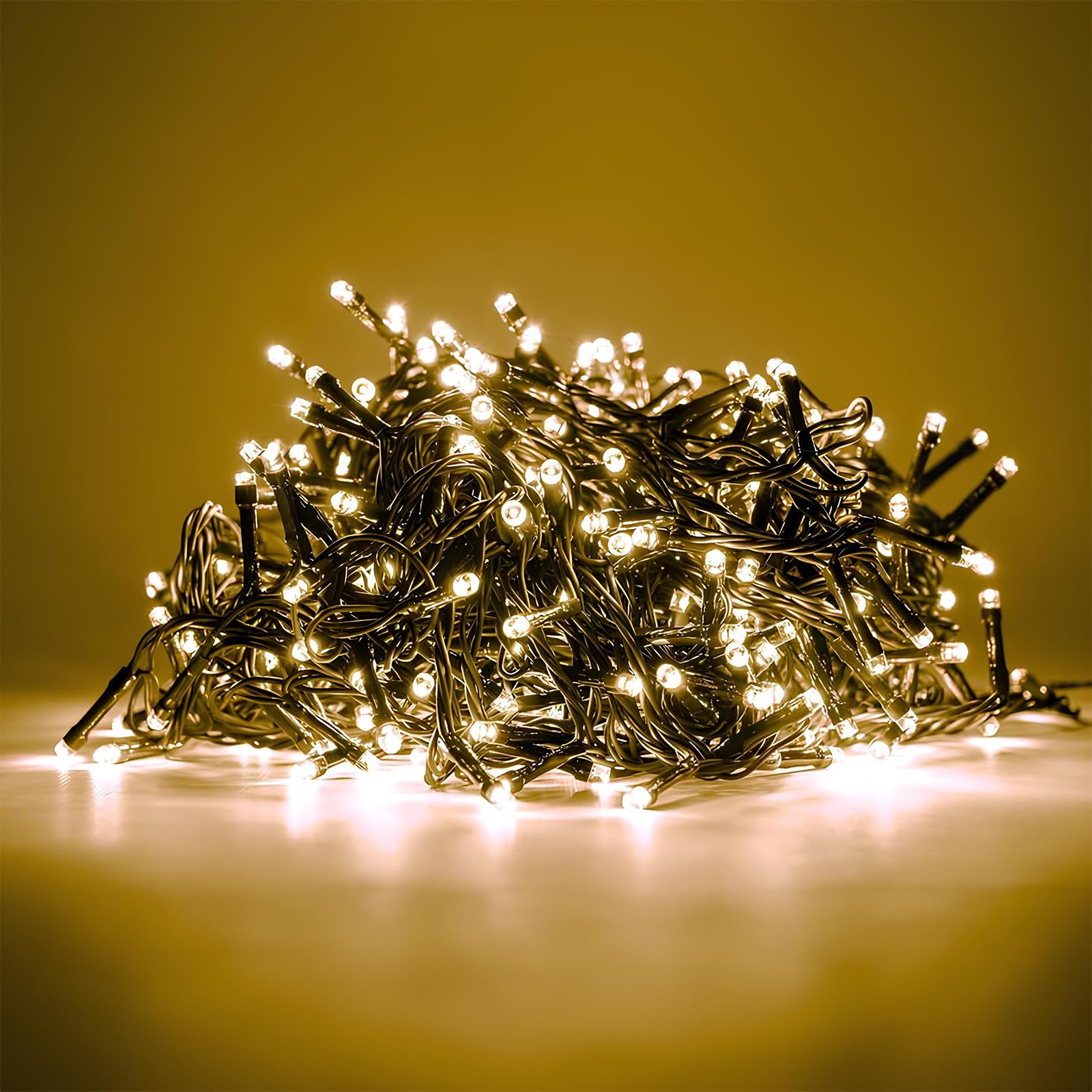 GINMA - Luci Natale Interno e Esterno LED con 8 Effetti Luce, Certificate, Basso Consumo e Impermeabili (Bianco Caldo, 25 metri (500 LED))