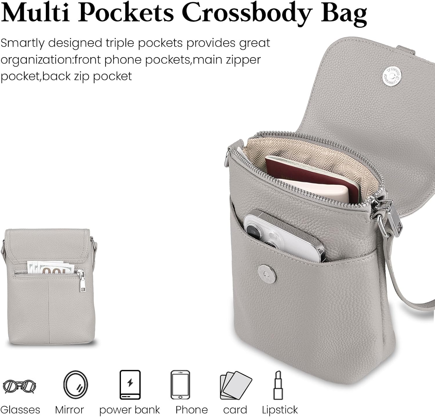 befen Genuine Leather Small Crossbody Bags for Women, Womens Cell Phone Purses Cross body Bag Purse with RFID Card Slots - Image 3