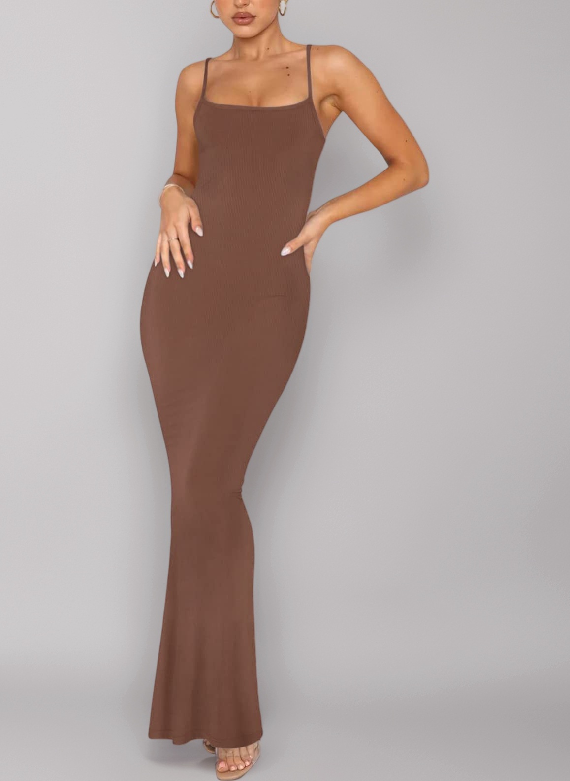 REORIA Women's Sexy Lounge Slip Long Dress Elegant Sleeveless Backless Ribbed Bodycon Maxi Dresses