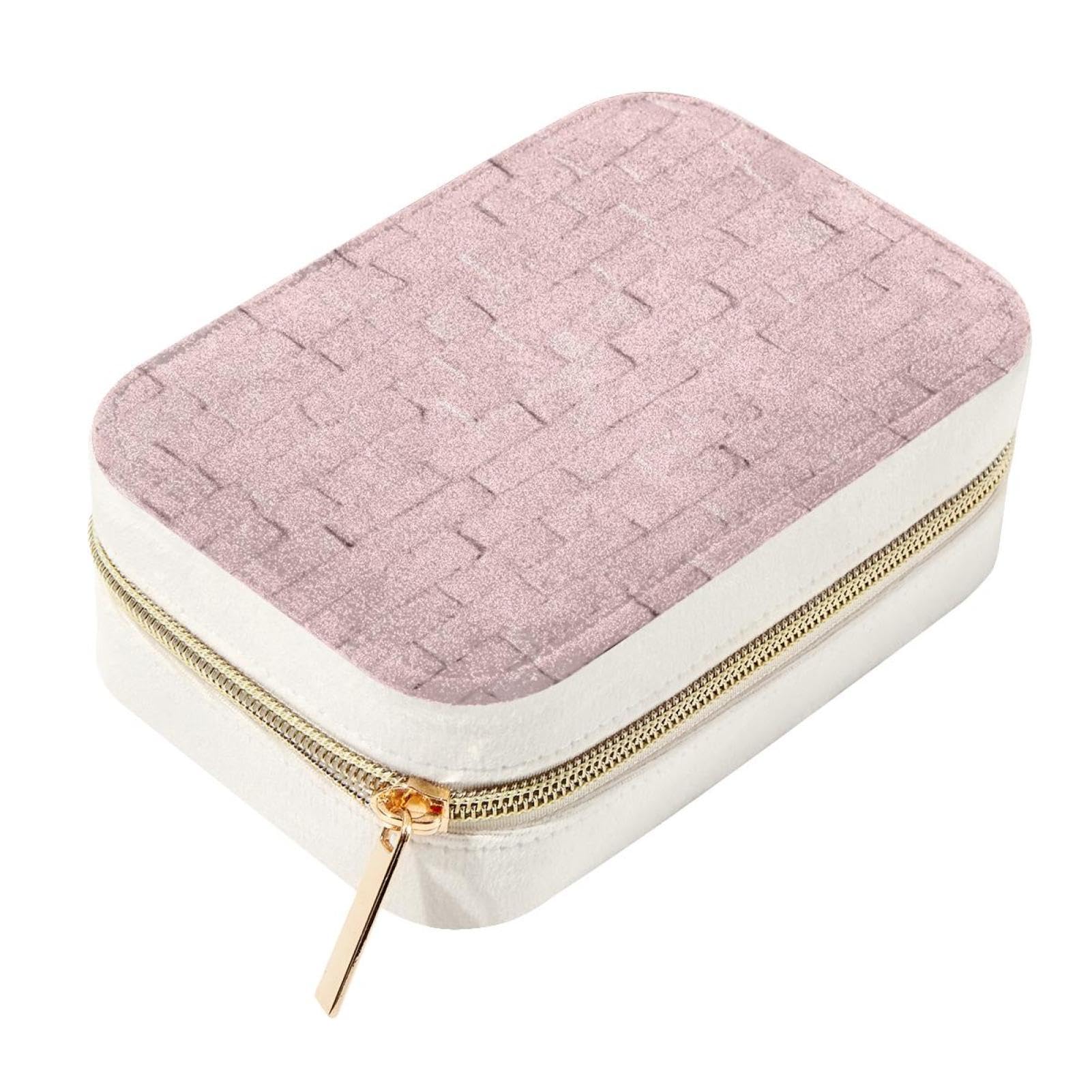 Boîte à bijoux de voyage en velours rose pour bagues et colliers