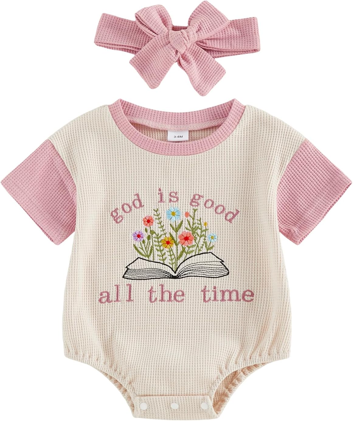 FYBITBO Newborn Infant Baby Girls Clothes Waffle Knit Summer Romper Short Sleeve Bodysuit Cute Outfit Embroidery Clothing