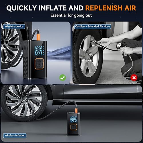 Miniatura 5 de Bomba de aire para neumáticos de automóvil, recargable e inalámbrica de 150 PSI, compresor de aire con pantalla digital  para auto, camión, SUV,