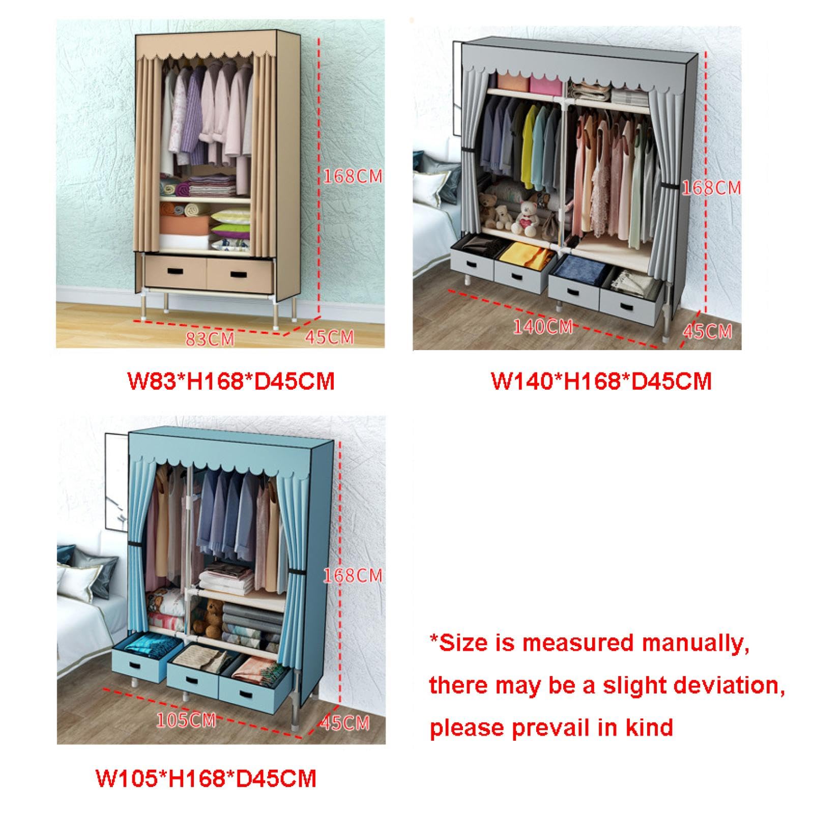 Organizzatore dell'armadio del tessuto del guardaroba di uso domestico della camera singola della camera da letto con la soluzione di affitto della stanza conveniente del gancio della
