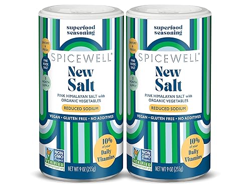Spicewell New Salt Shaker (9 onzas) 30% más bajo en sodio que la sal de mesa normal, infundido con Ashwagandha y 21 vitaminas y minerales a base de