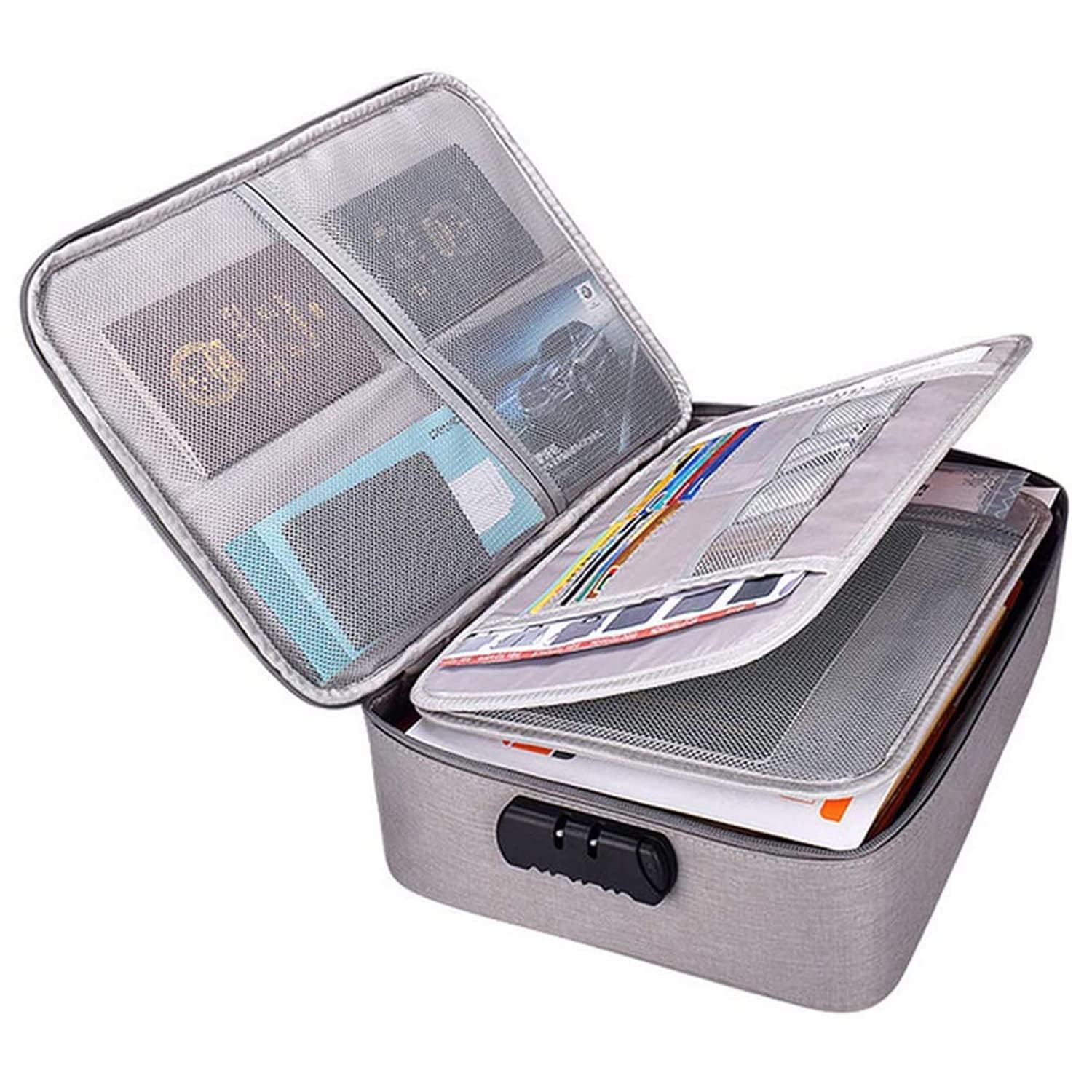 JEWEON DocSafe Document Bag with Lock - 3-Layer File Storage Case, Water-Resistant Zipper, Portable Travel Home Organizer Bag for Laptop Files Certificates Gifts (Random Color)-image-3