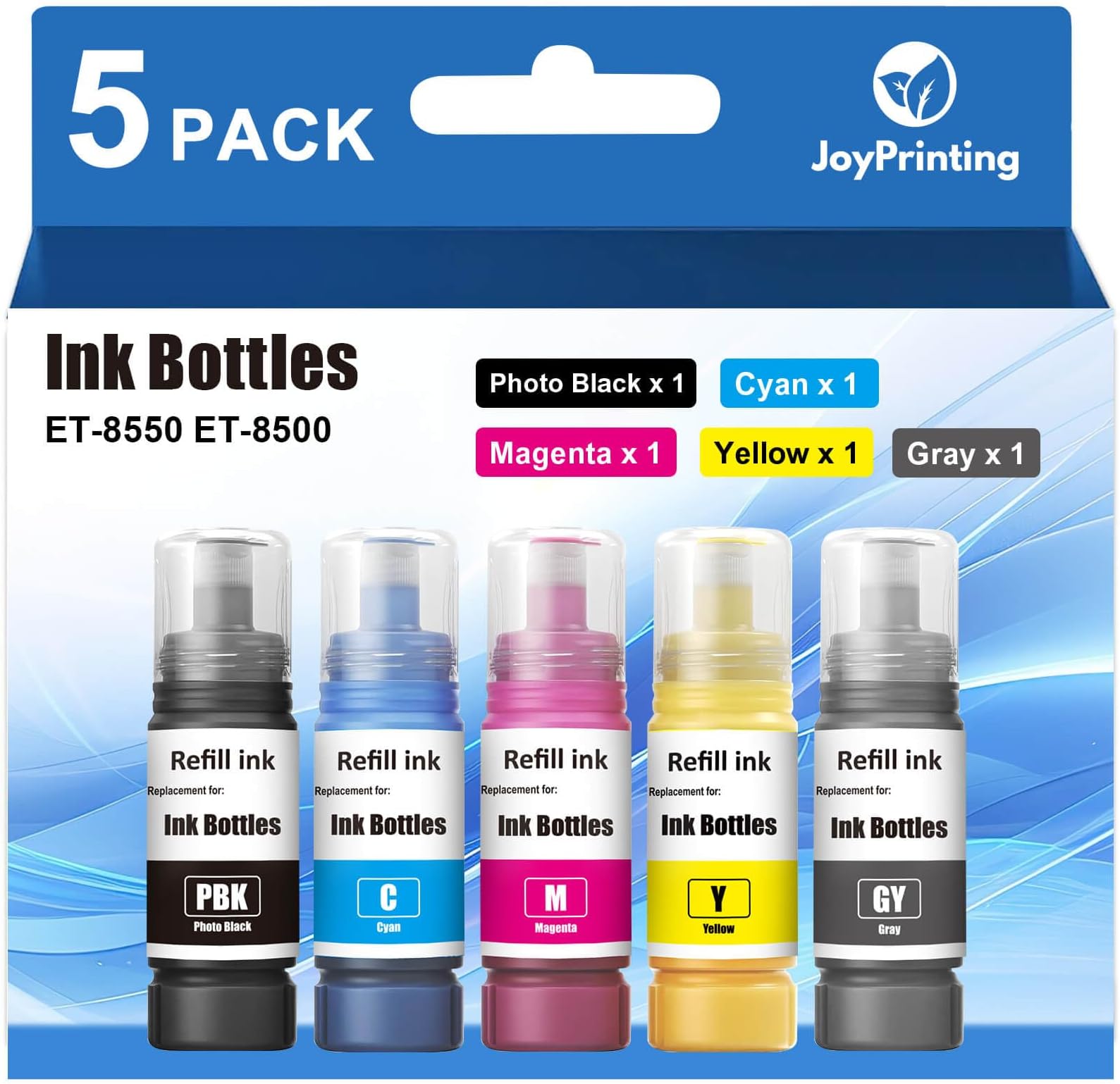 552 Ink Refill Bottles Five Color Combo Pack Compatible 552 Ink Bottles T552 Ink High Capacity Work for ET-8500 ET-8550 Printers (PB C M Y GY, 5 Pack)
