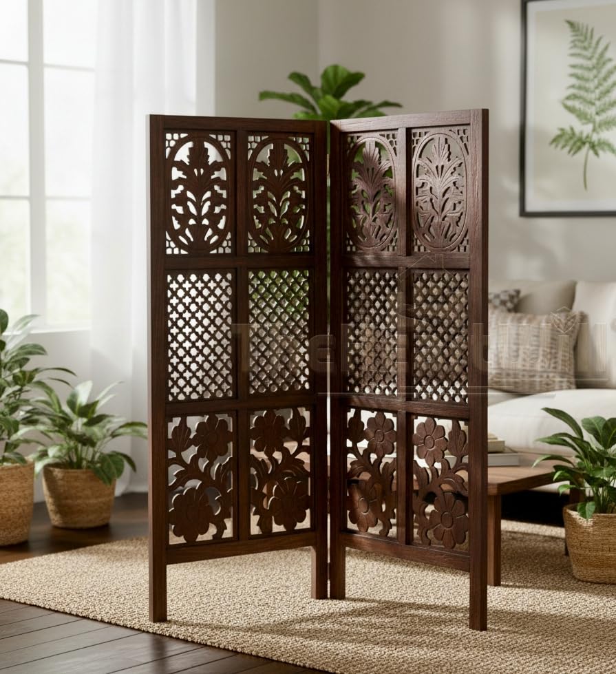 Image of THEHEARTWILL Wooden partition for Living Room /Partition wall Divider for Living Room /Room Partitions and dividers forPooja Room, Mandir, Office, Kitchen, Hall. (4 Feet) (2 Panels)