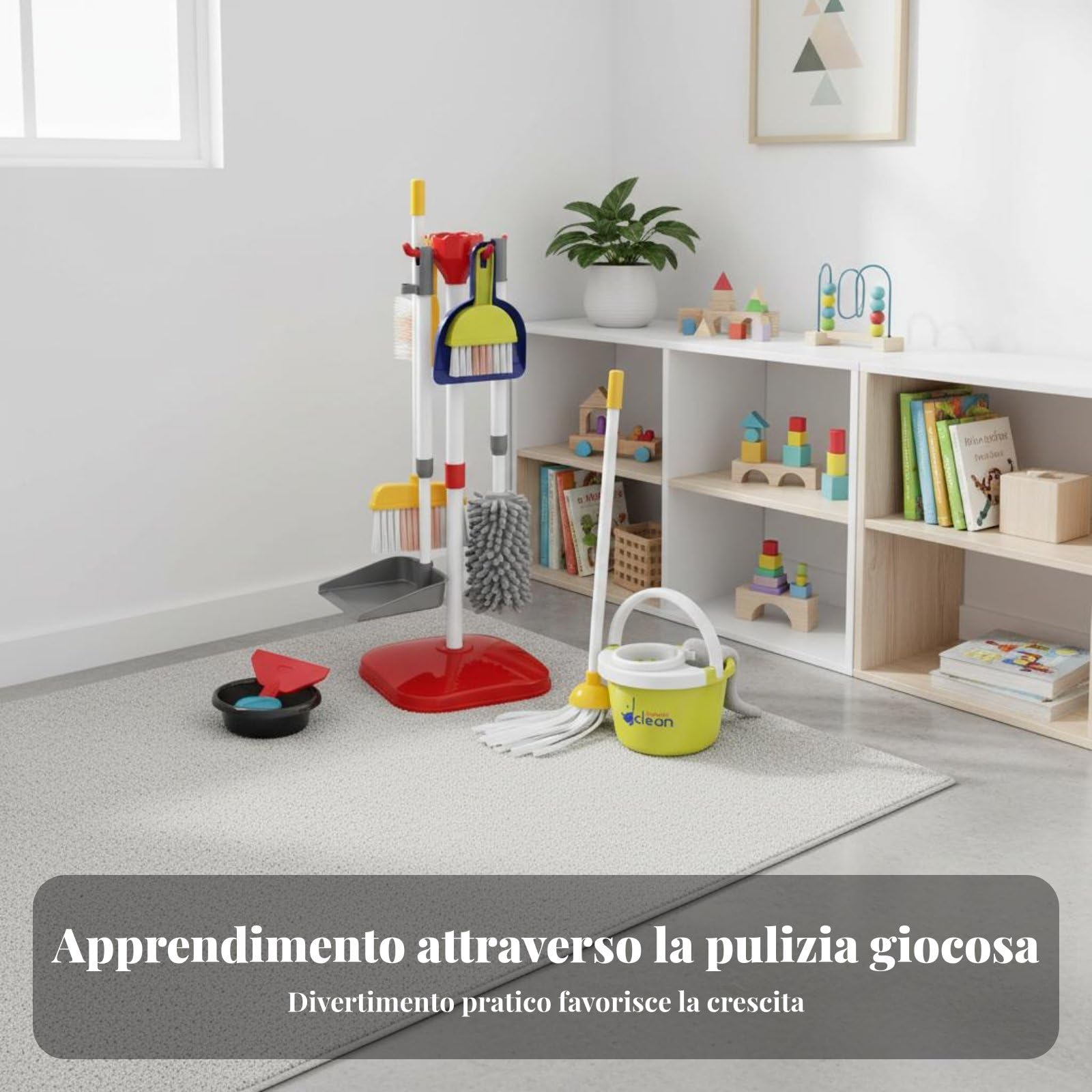 Gralara Aspirapolvere Bambini Kit Pulizia Giocattolo Inclusi Secchio Paletta Scopa Spazzole Esperienza Realistica E Organizzazione Facile Adatto per Casa, Set 667-59