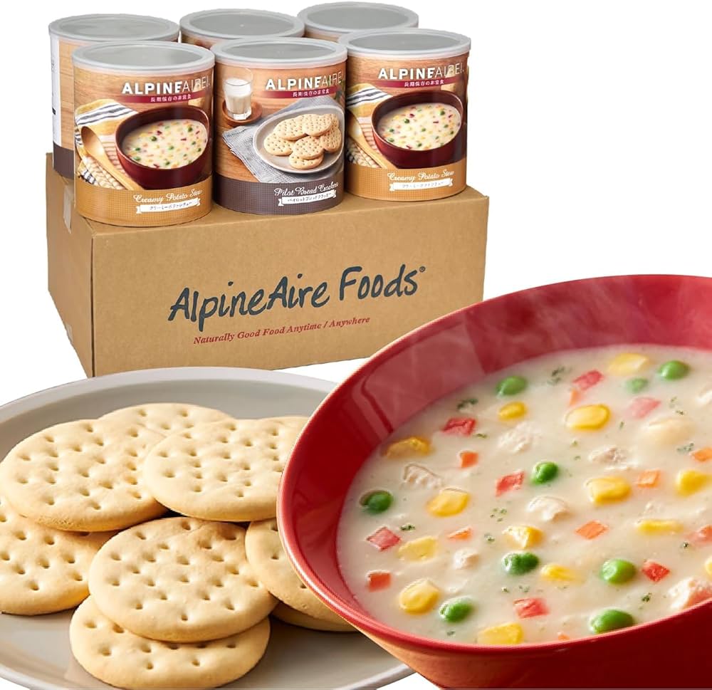 非常食　アルパインエア　クラッカー　シチューセット Amazon.co.jp: 【 非常食 7年保存 】チキンシチュー＆クラッカー