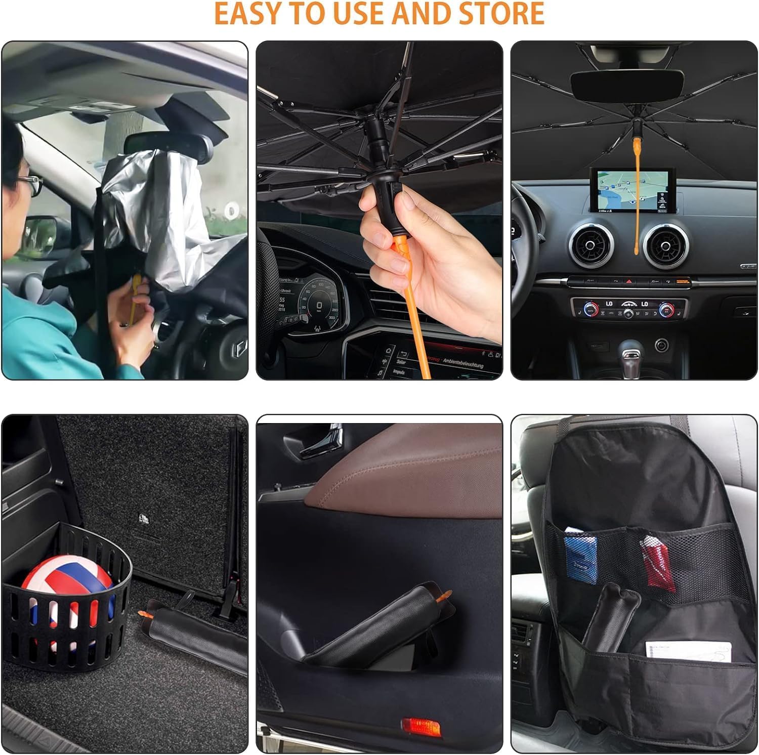 SQUADO - Ombrello Parasole Auto, Pieghevole, Protegge il Cruscotto, Copriparabrezza Schermo Raggi UV, Anti Caldo, Universale per Tutti i Tipi di Auto