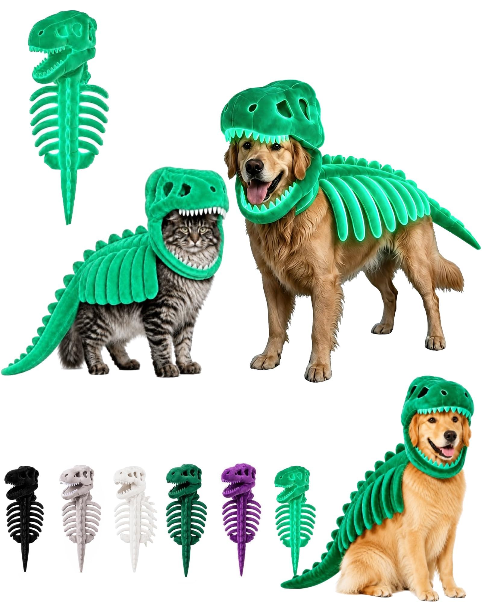 Dog Dinosaur Skeleton Costume | Dog Plush Dino Skeleton Halloween Costumes