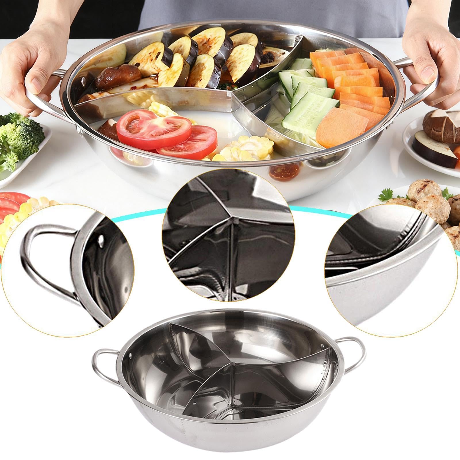 Pentola in acciaio inox divisa multiuso 3 in 1 adatta per piano cottura a induzione, fornello a gas, pentola per zuppa, per per cucina domestica, 36 Cm
