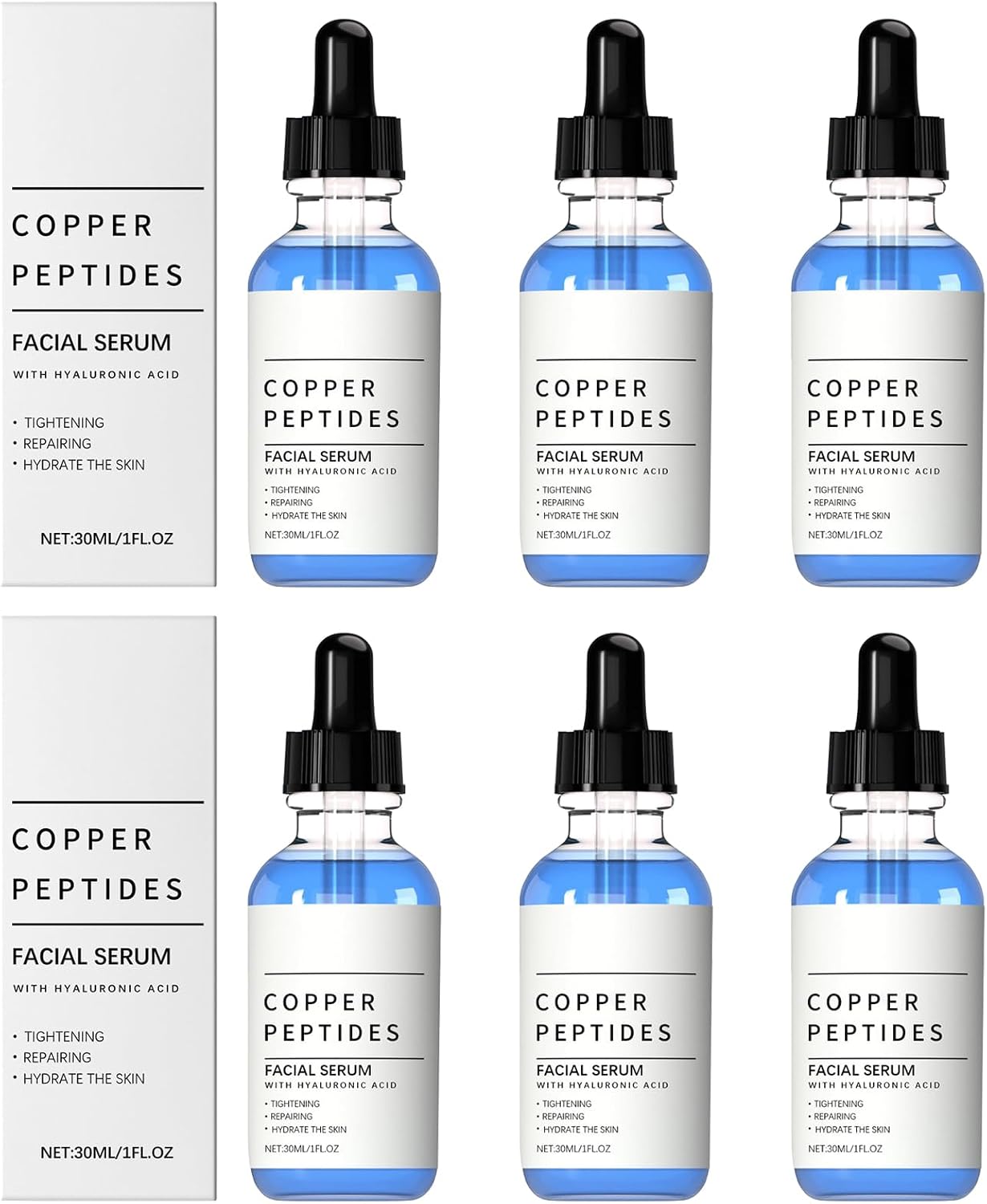 GHK-Cu Serum z peptydami miedzi do twarzy, serum przeciw starzeniu się z kwasem hialuronowym, nawilżające serum do twarzy redukujące drobne linie i zmarszczki, poprawia elastyczność skóry (6)