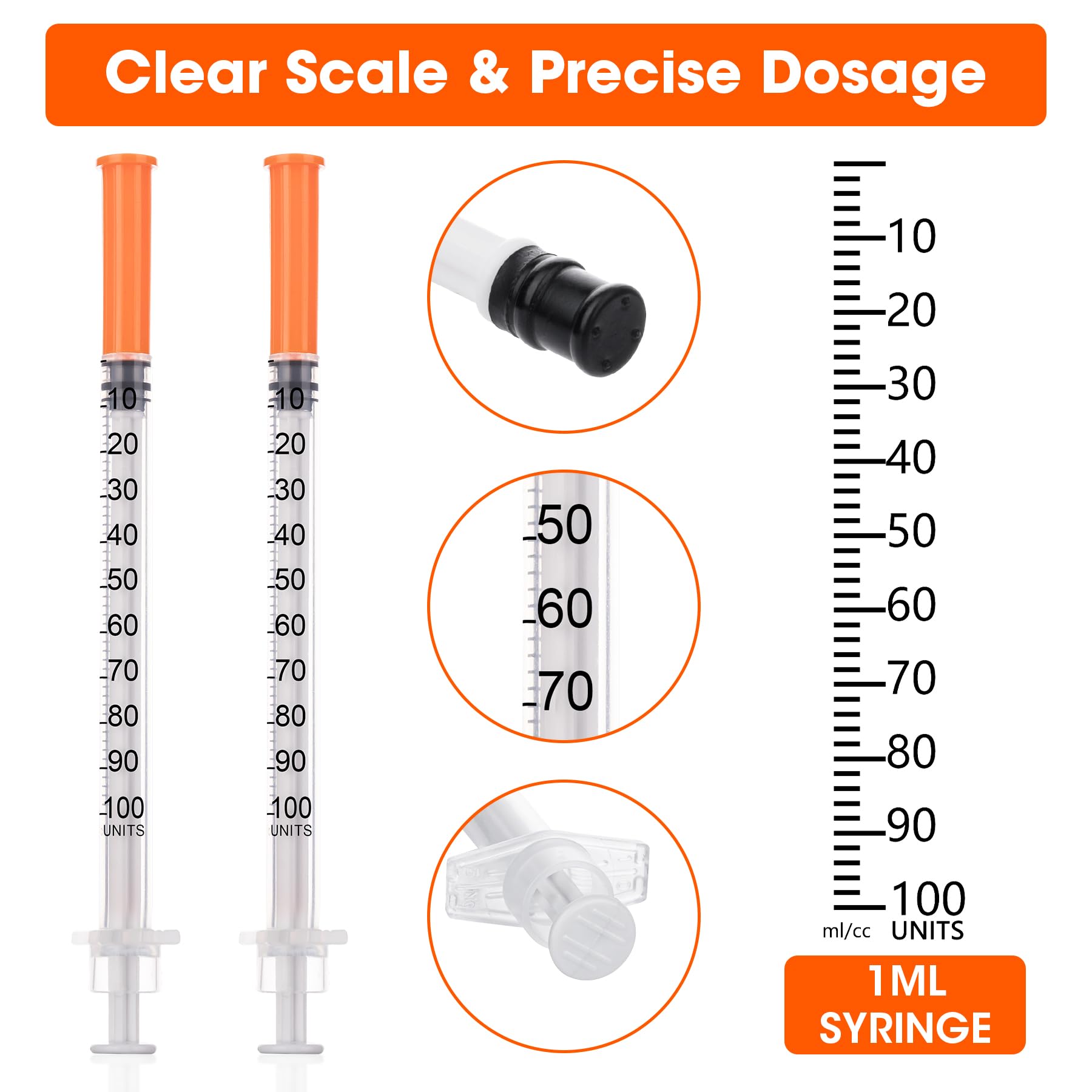 1ml/cc 31G 1/4" (6mm) Syringe, U-100 Scientific Lab Syringes, 50 Pack — Amazon image 3