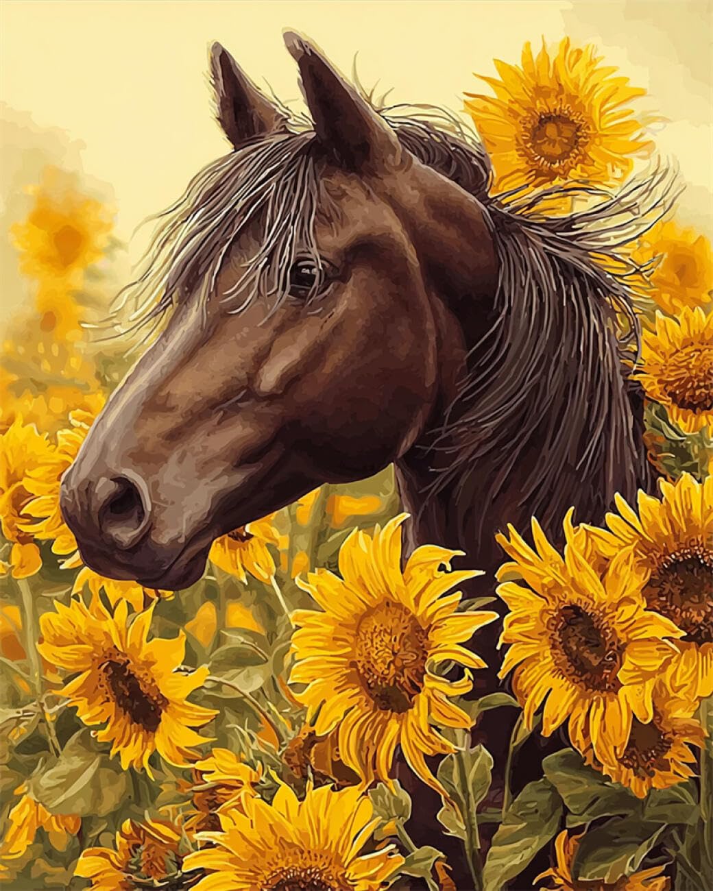 RKFLGEW DIY Bead Embroidery Kits Horse and Sunflower 50x70cm