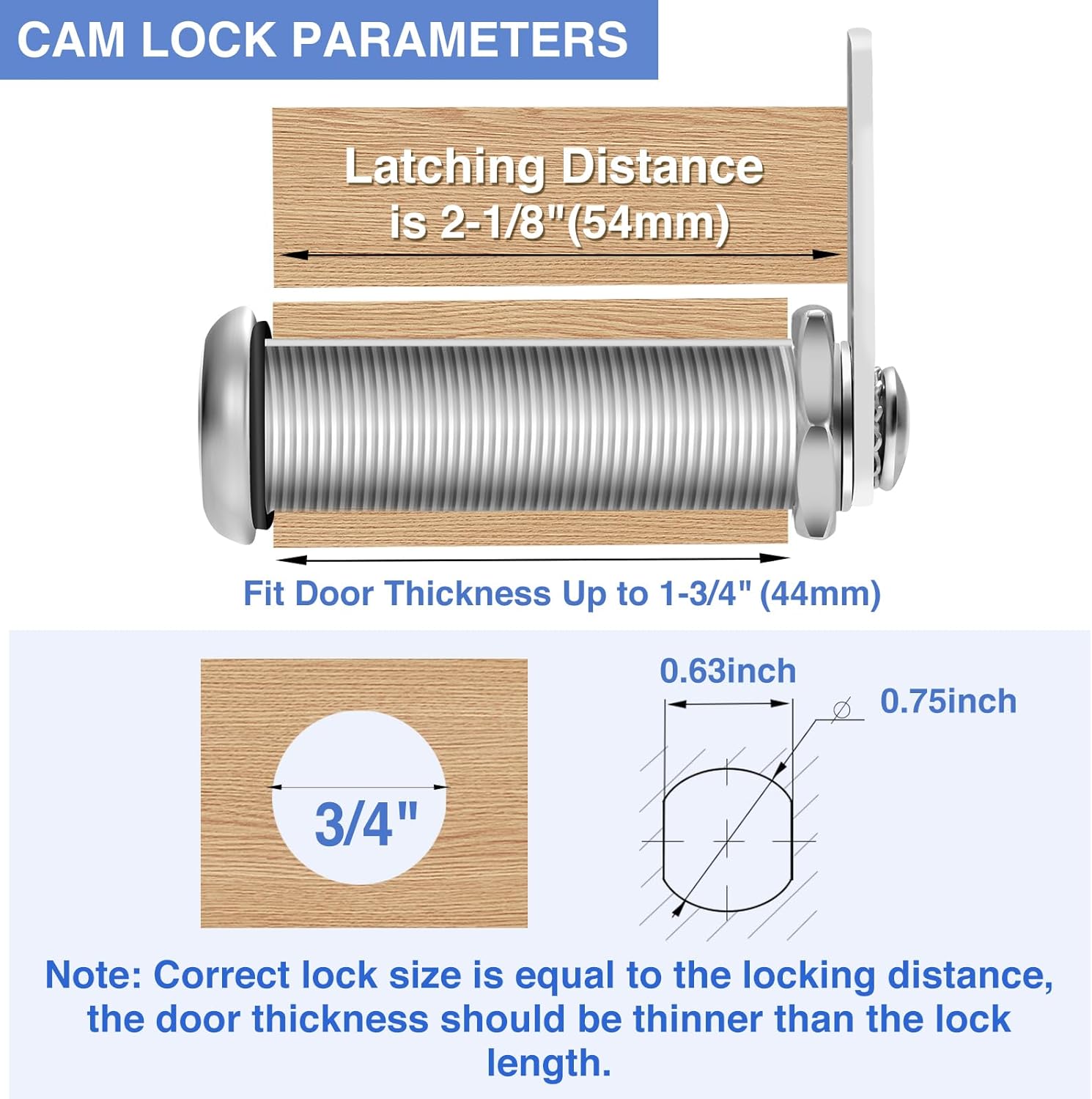 Cylinnda Cabinet Lock with Keys, 2" Extra-Long Cam Locks keyed Alike, Heavy Duty Cabinet Cam Lock Set for Thick Drawers RV Storage Locks Tool Box Lock Replacement, Zinc Alloy (5 Pack, 2-1/8 Inch)