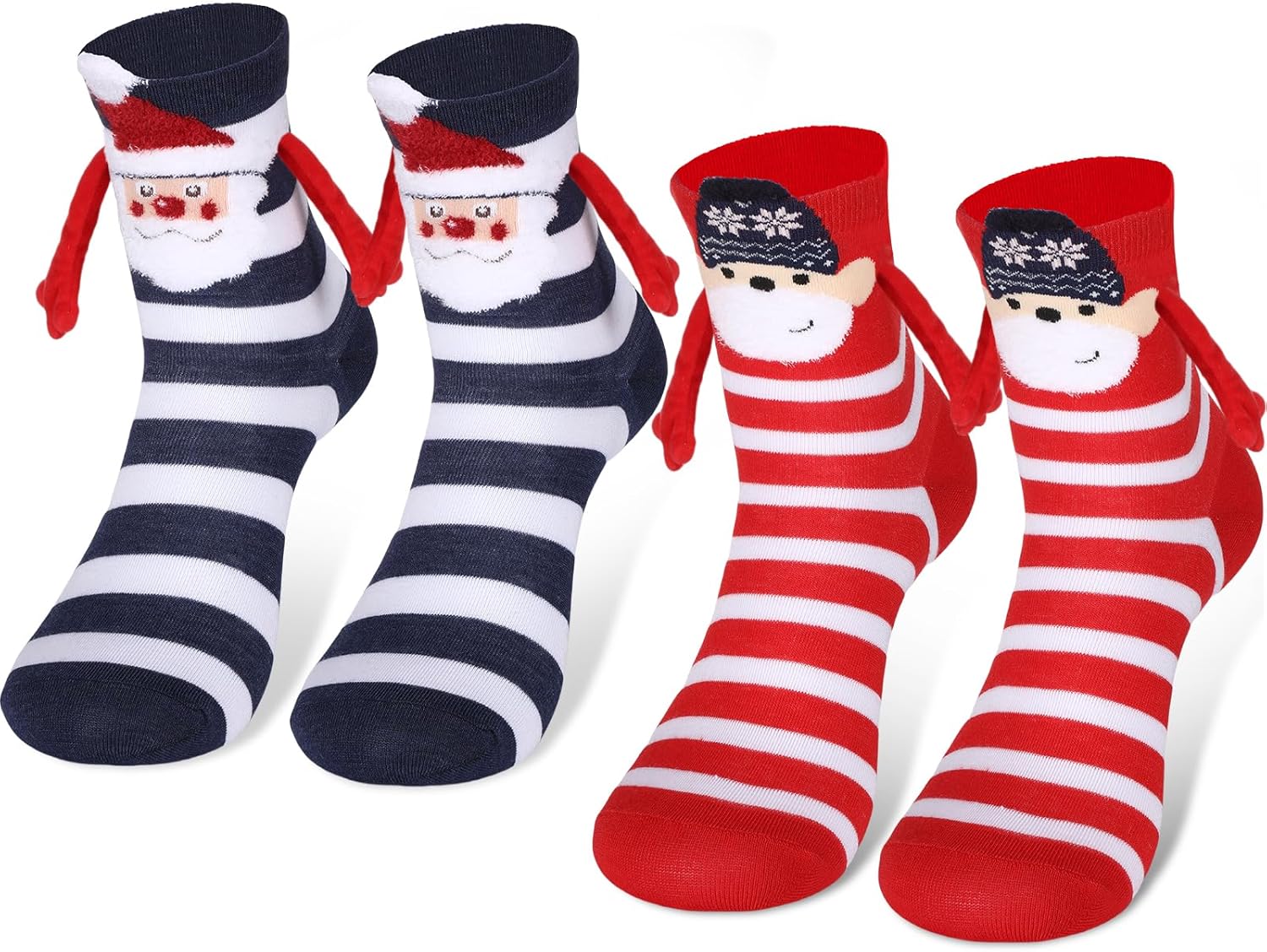 Christmas Magnetic Hands Socks - Mid-Tube Fuzzy Santa Socks for Women, Men, Boys, Girls & Family - Fun Novelty Xmas Gifts