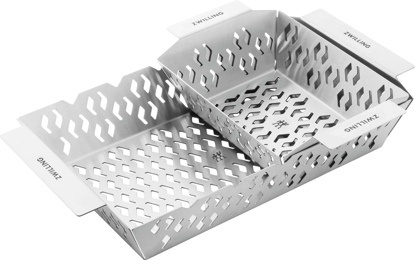 ZWILLING BBQ+ Grill Basket Set, 2 Pieces, Stainless Steel, for Vegetables, Fish and Meat, Stackable, Dishwasher Safe, Silver