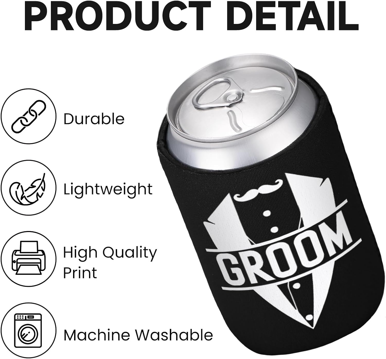 12 Pack Bachelor Party Can Cooler Sleeves, Black & White Groom's Drinking Team Insulated Neoprene Drink Sleeves, Perfect Groomsman Gifts Favors for Bachelor Party Proposal Wedding, 12 oz Standard