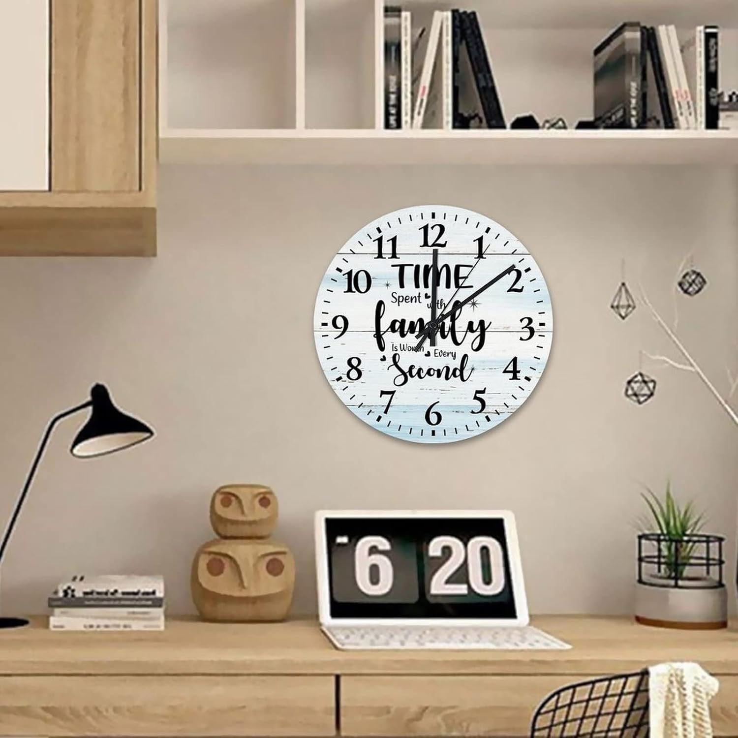 12 Inch Time Spent with Family is Worth Every Second Clock Silent Non-Ticking Quartz Battery Operated Family Quote Saying Office Clock Arabic Numeral Round Clock for Farmhouse Home Decoration