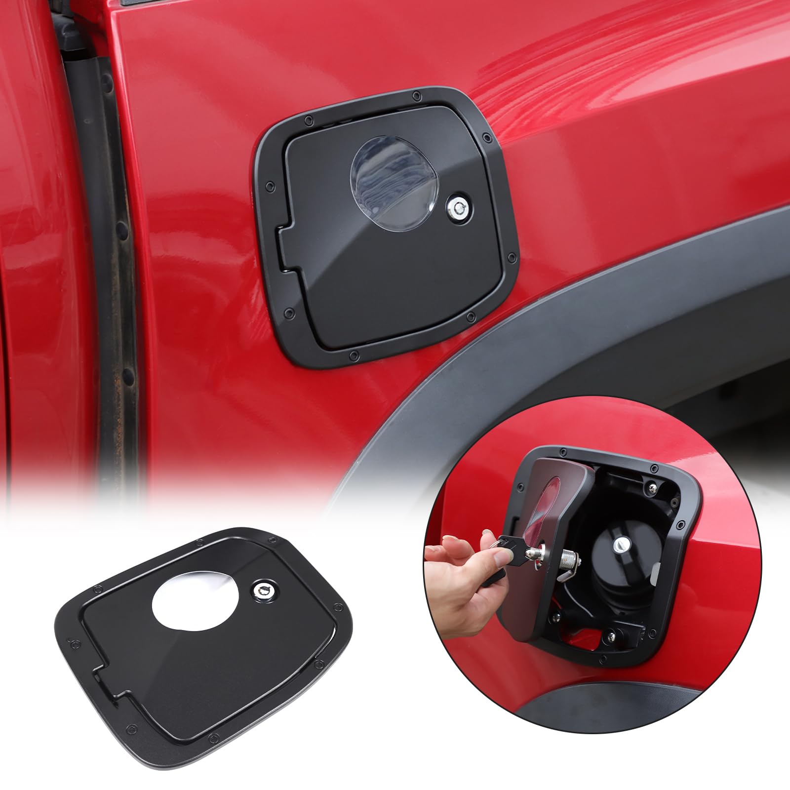 Fuel Tank Cap Replacement Anti-theft Lock Cap Compatible with Toyot@ Tacoma 2016-2022 Car Fuel Tank Gas Filling Cap Decoration, Gas Tank Door Cap with Lock accessories (style B)