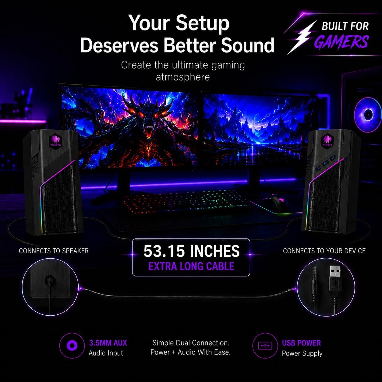 Altoparlanti Bluetooth RGB da scrivania, altoparlanti stereo per computer a 2.0 canali con 21 modalità di luce LED, suono dei bassi migliorato, alimentazione USB con AUX da 3,5 mm per giochi