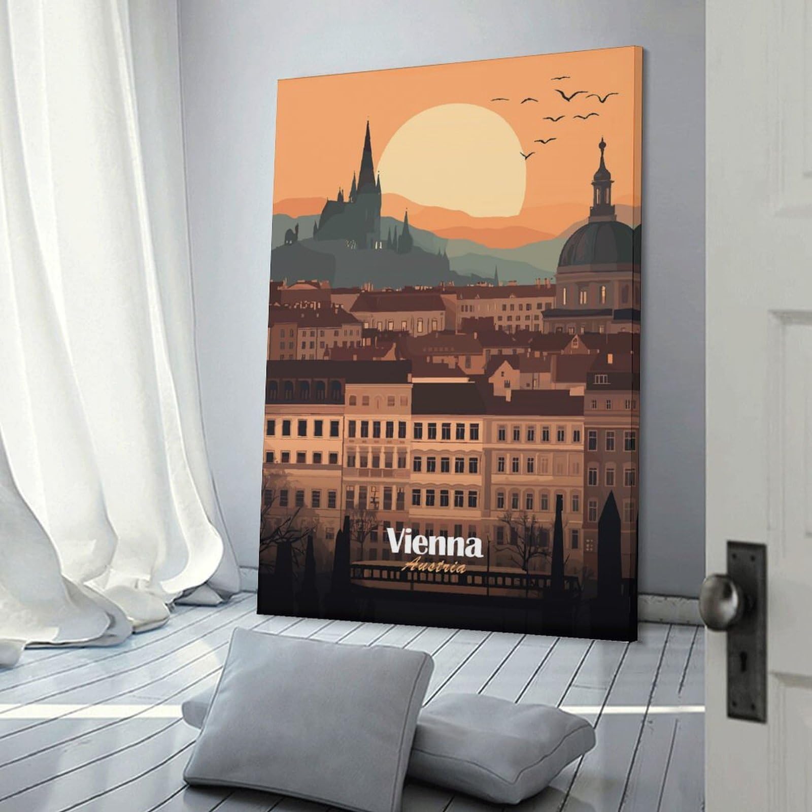 Junmoney Frame-Style-5 Canvas Art Print Vienna Cityscape Sunset, 20X30inch(50X75cm), For Contemporary Homes, Apartments Or Offices, Decorative Canvas Decor For Home Updates