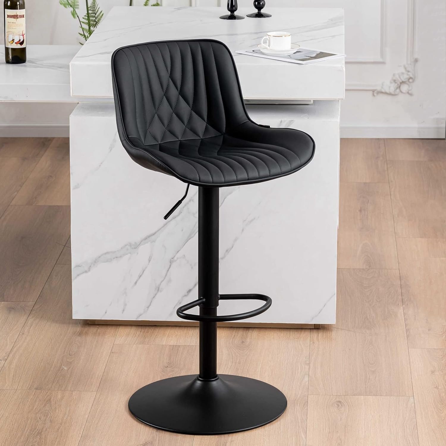 YOUTASTE Modern Black Bar Stool Set of 1 Adjustable Barstool Luxury ...